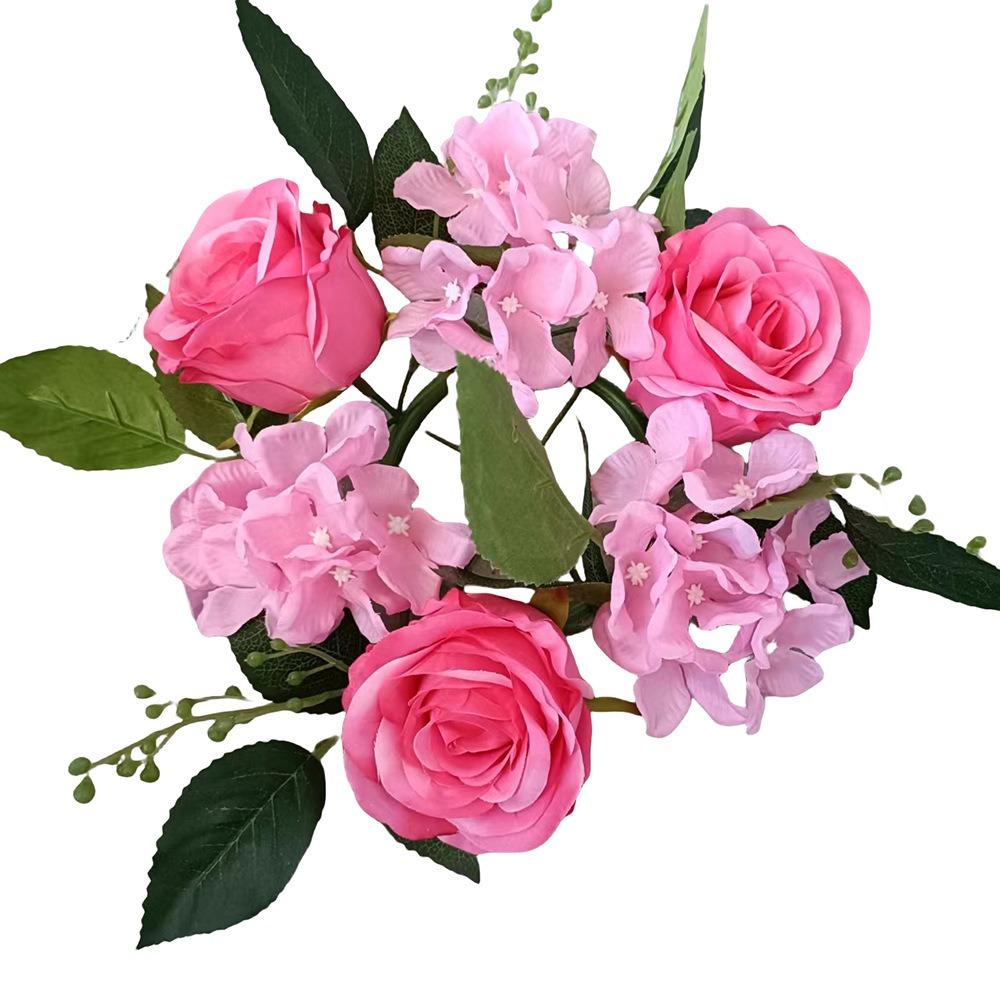 Simulated Candle Rings Wreaths Silk Fake Rose Flower 20cm Artificial Flowers Wedding Decoration