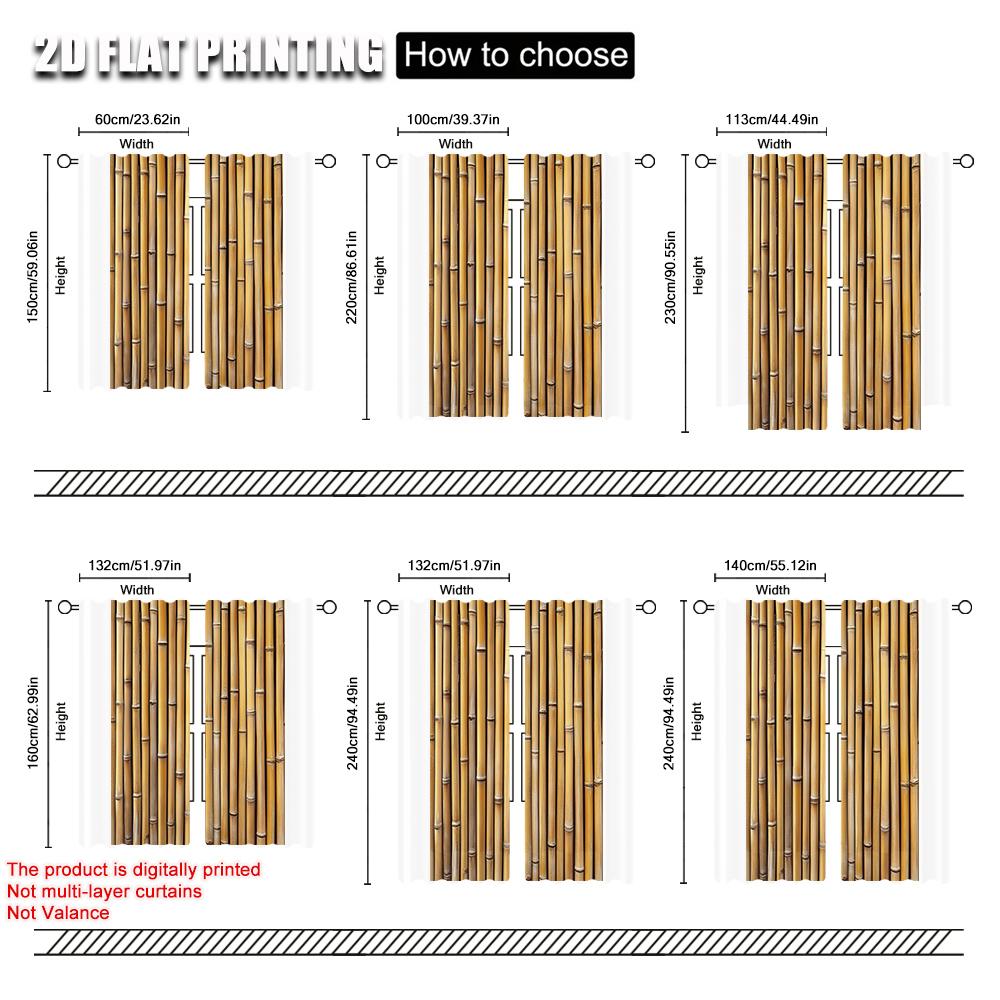 2 шт., Популярный принт 2D-плоскостной печати для штор, Богемный бамбуковый принт, Затемняющий полиэстер (без стержня) Распродажа Идеально для