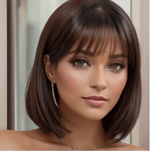 European and American wigs Women's short hair BoBo head Air bangs Natural fluffy African wig cover spot