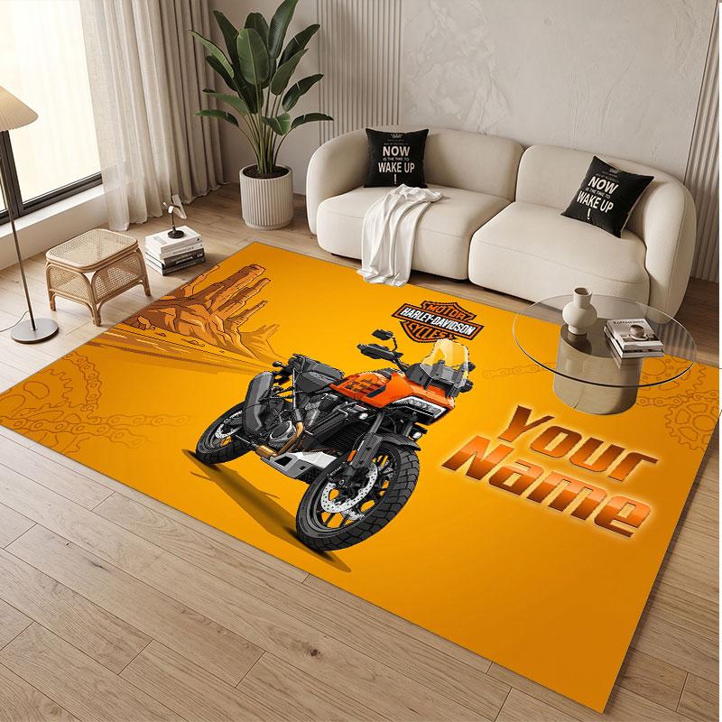 Индивидуальный ковер с принтом узора Harley-Davidson, именем, текстом, мягкий, нескользящий, для домашнего интерьера