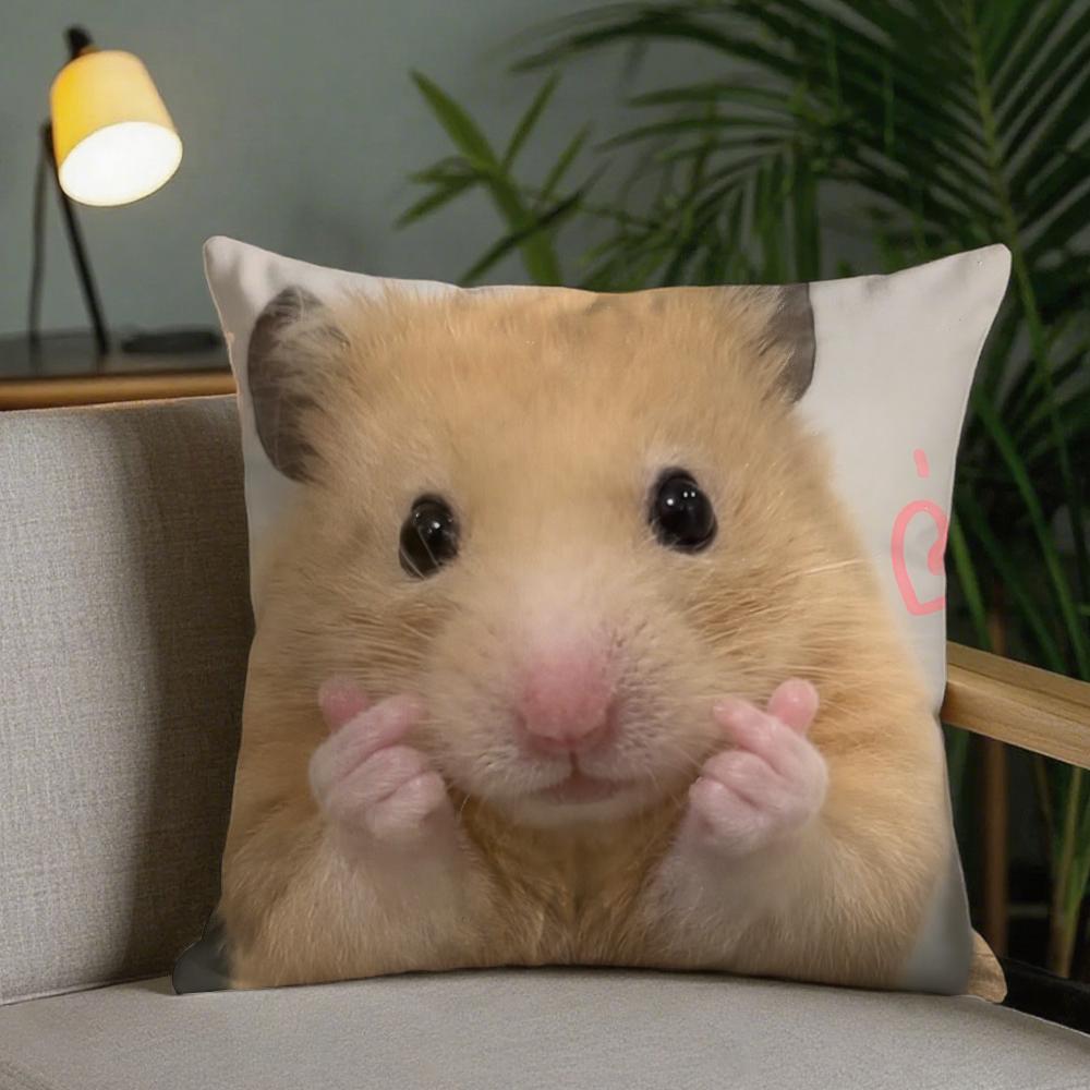 Cute Hamster Pillow Case Square DoubleSided Printing Sofa Cushion Cover Pillowcase Bedroom Bedside