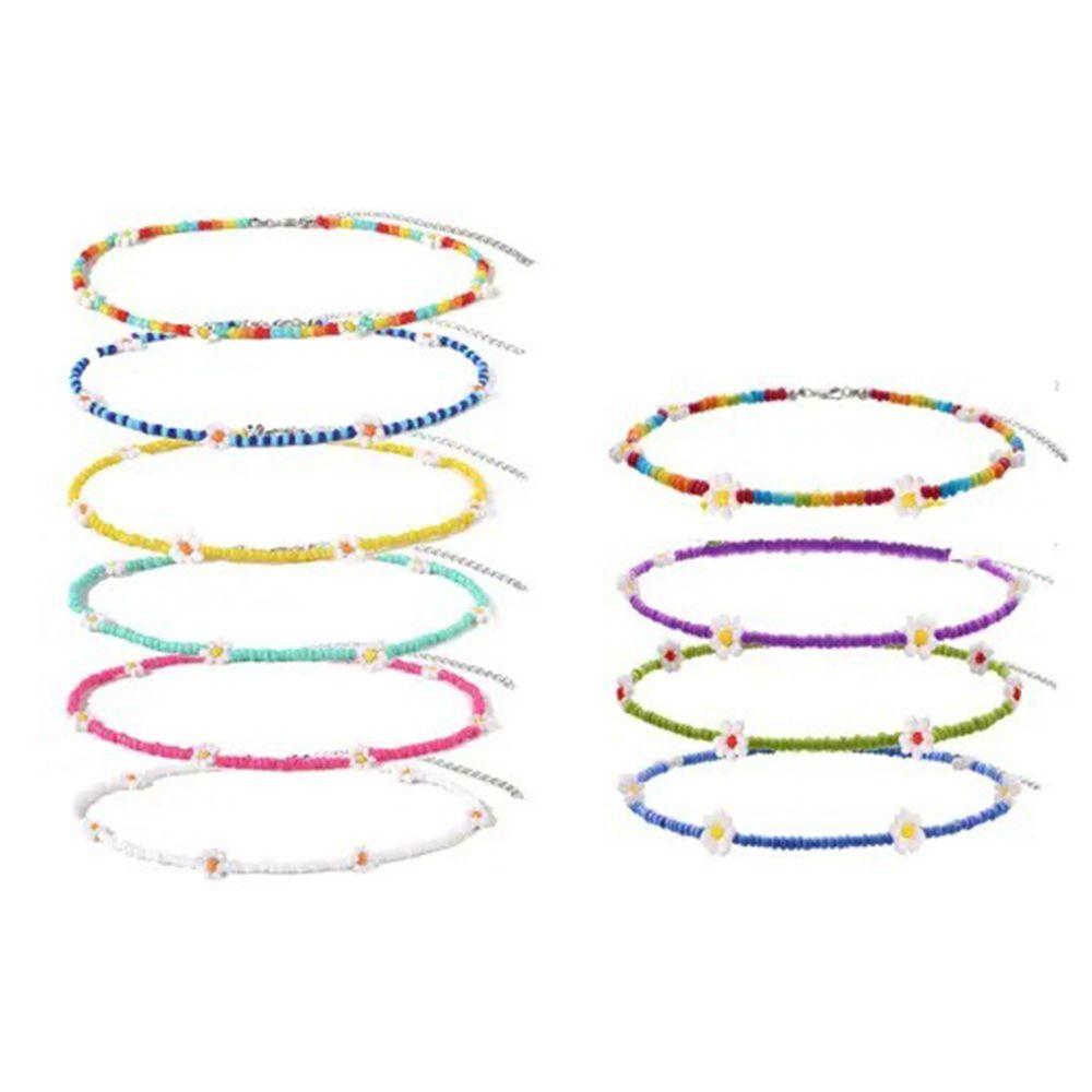 Милое короткое колье-чокер в стиле бохо с маргаритками для отпуска, женское ожерелье с цветами и бусинами, ожерелье на ключицу