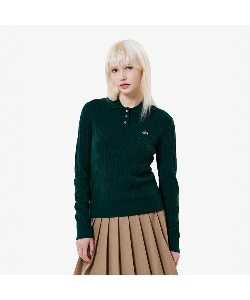 LACOSTE Women'S Cable Long Sleeve Polo Sweater Af207E-55N Yzp