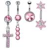 Stainless Steel Belly Button Ring Sexy Drop Dangle Body Piercing Jewelry For Women Girls Pink Zircon Navel Rings Gifts