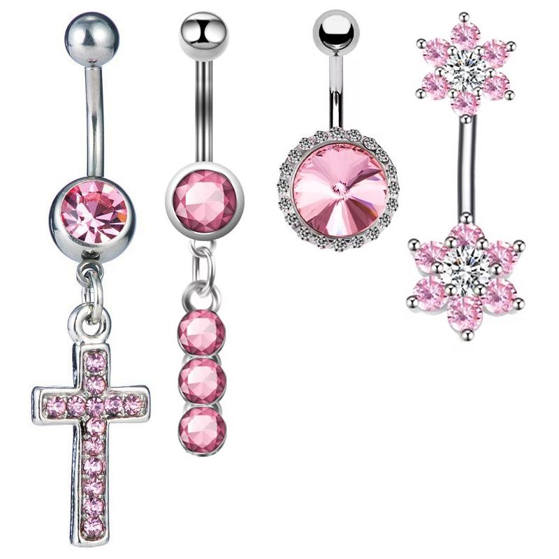Stainless Steel Belly Button Ring Sexy Drop Dangle Body Piercing Jewelry For Women Girls Pink Zircon Navel Rings Gifts
