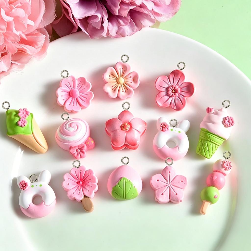 10 шт. Милые смоляные подвески, Смешанные подвески в виде мороженого, цветов, леденцов для брелока и сережек