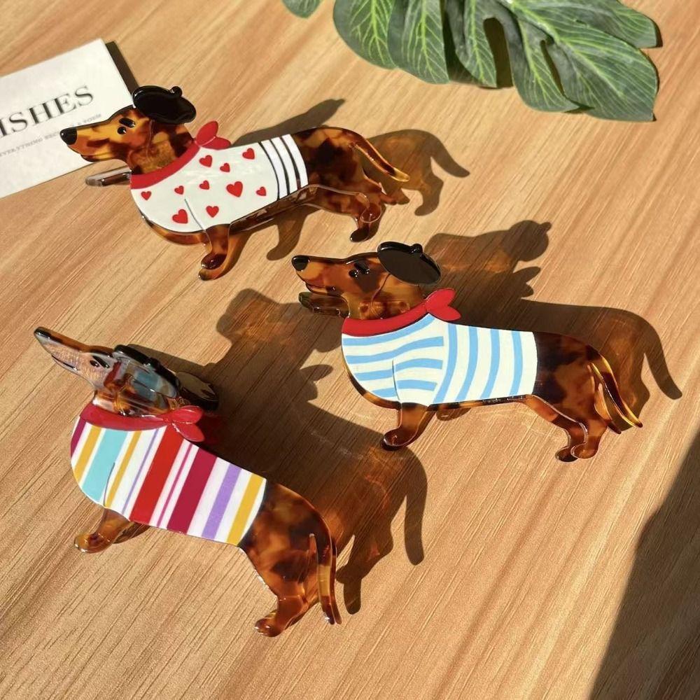 Animals Dachshund Hair Claw Large Acetate Grab Clip Fashion Cartoon Hairpin Travel