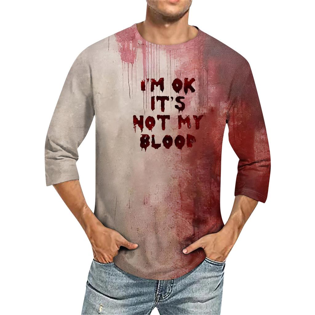 Мужская однотонная футболка с круглым вырезом и рукавами три четверти