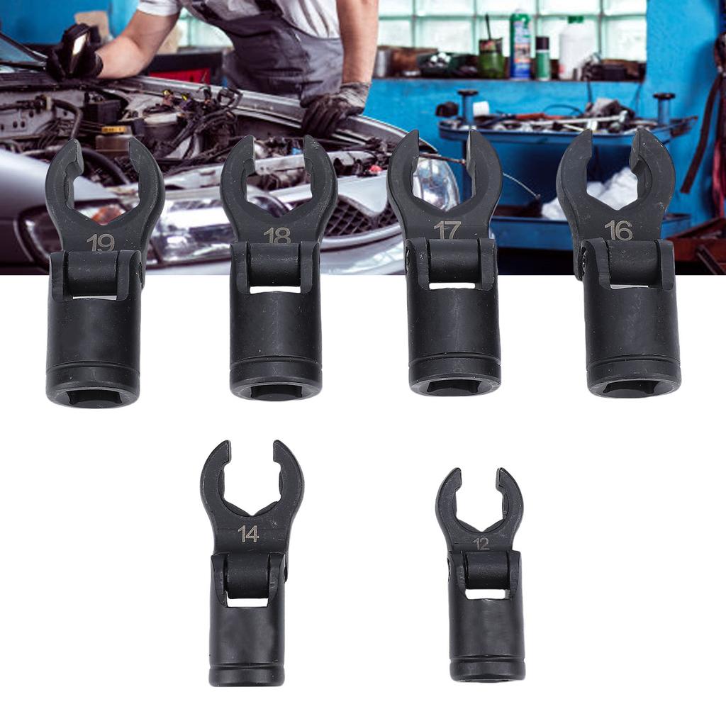 6PCS Crows Foot Wrenches 1Celsius2 3Celsius8 Inch Drive 6 Point Socket Flexible Head Fuel Line Wrench Set 12mm 14mm 16mm 17mm 18mm 19mm Opening