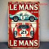 Винтажная жестяная табличка Le Mans  Рустикальное железное металлическое настенное искусство с дизайном классического гоночного автомобиля  24 часа  Текст Miles vs Bandini  Гараж