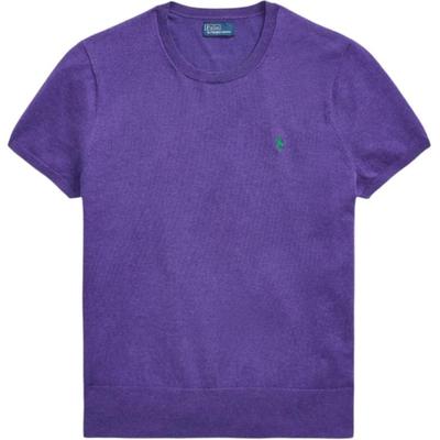 Polo FW24 Однотонный вышитый логотип Свободный короткий рукав трикотажный топ женские топы Фиолетовый WMPOSWENC020997-500
