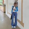 American retro Spice Girl low-rise slightly pulled jeans women's autumn and winter new loose and thin versatile bell pants