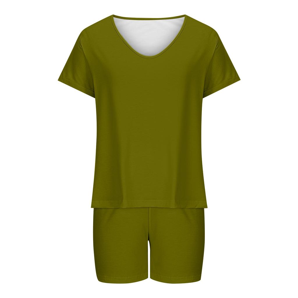 Женские комплекты футболок, футболок и шорт, повседневные комплекты с v-образным вырезом, стандартный крой, элегантные повседневные комплекты 2024, однотонные комплекты