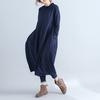 Retro Solid Color Lantern Skirt, High Neck Style Long Dress, Cotton and Linen Sewn Long Sleeve Dress