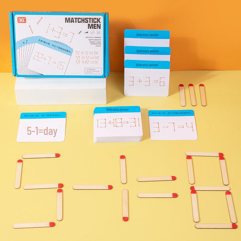 Деревянные спичечные человечки Развивающая игрушка для детского сада и начальной школы - Развивает математические и логические навыки с 36 спичками и карточками с заданиями