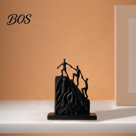 Motivational Business Decor 3D Printed Climbing Together Statue, Modern Minimalist Abstract Sculpture, Hand-in-hand Mountaineering Matte Black