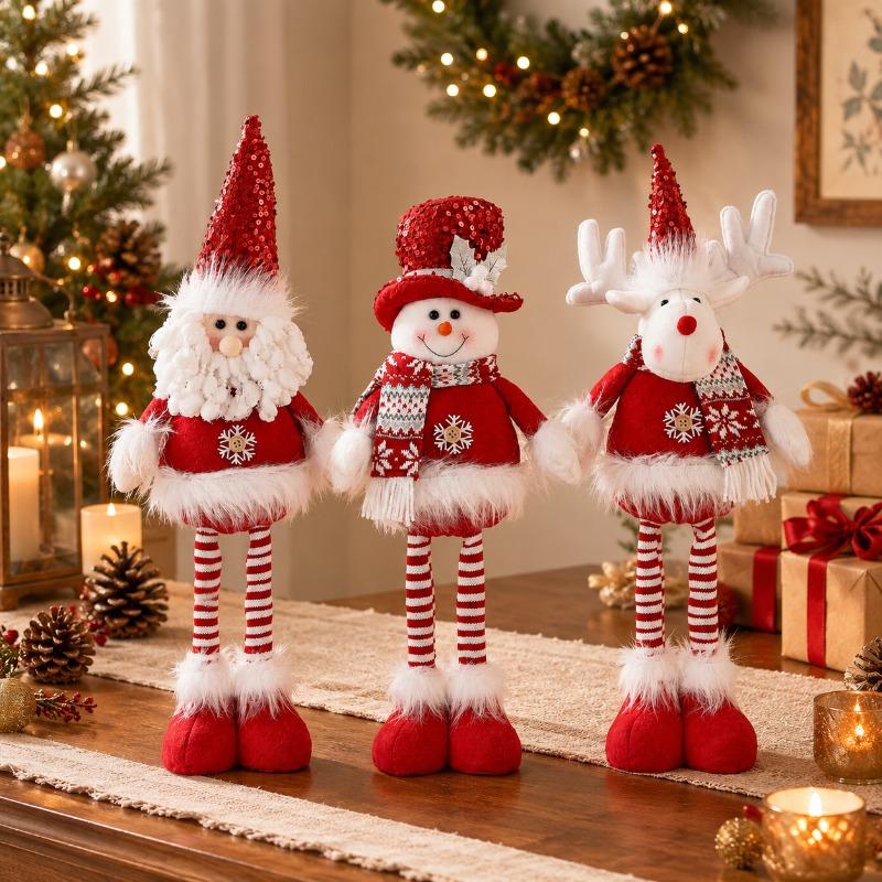 1PC Christmas Retractable Decorative Ornament, Sequin Hat Santa Snowman Elk Home Window Holiday Decorative Ornament