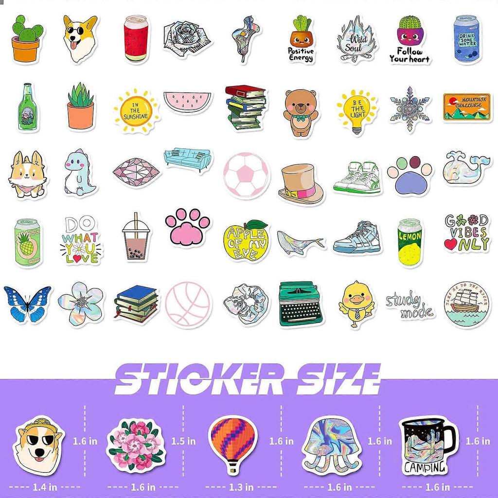 100 Pack Waterproof Vinyl Balloon Stickers - For Guitars, Skateboards, Bikes, Cars, Teens, Adults