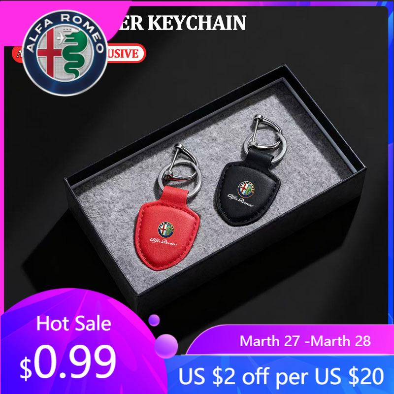 For Alfa Romeo Leather Car Keychain Logo Styling Key Chain Rings Auto Accessorie For Alfa Romeo 4C 159 166 Mito 147 8C GT Spider