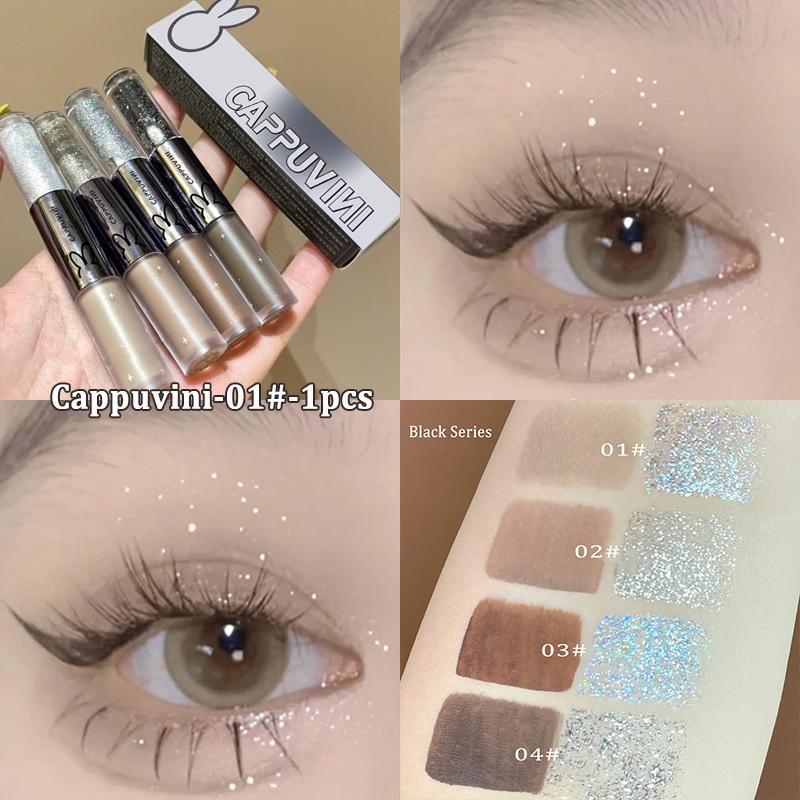 Жидкие тени для век Cool Black Series, перламутровая подводка для глаз, блестящие блестки, ручка шелкопряда, подсветка косметики для глаз, блестящий макияж