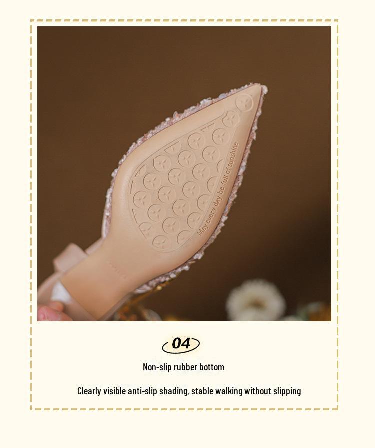 2024 Французские розовые босоножки со стразами и пайетками на шпильке