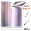 10 Colors 304 Stainless Steel Straws Set of 20 8.5" Reusable Drinking Straws Eco-friendly Bent Metal Straws with Cleaner Brushes