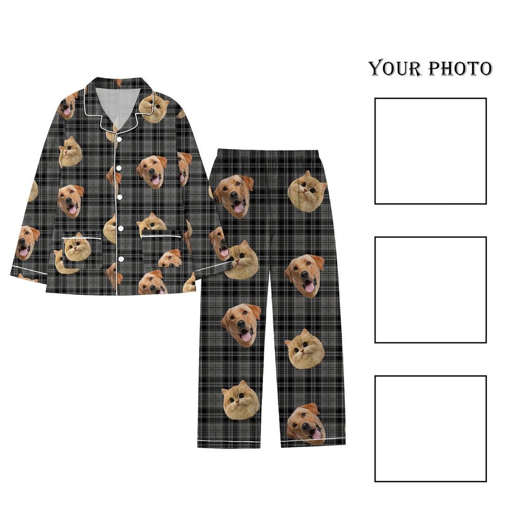Персонализированные пижамы с лицами для мужчин и женщин, пижамы в подарок для семьи, мамы-кошки, мамы-собачки, индивидуальный рождественский комплект