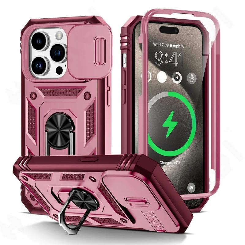 Case For iPhone 15 14 13 12 11 Pro XS Max XR 8 7 Plus Camera Slide Military Grade Armor Protection 360 Degree Rotate Armor Cover
