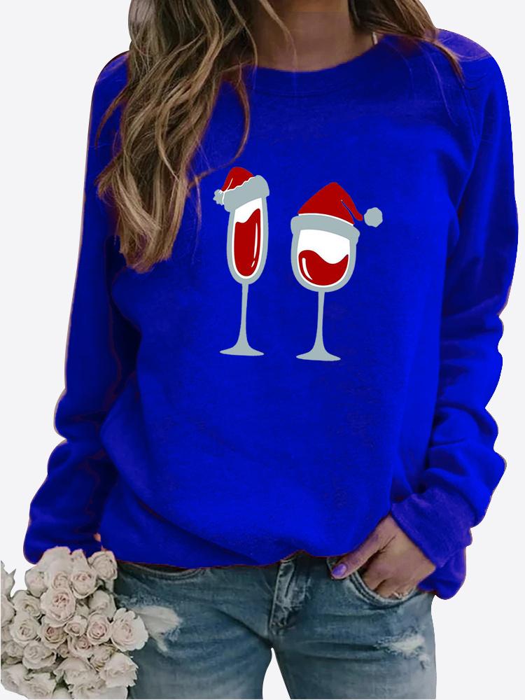 Winter Women's Casual Long-sleeved Santa Claus Print Sweatshirt Ladies Round Neck Loose T-shirt Plus Size Tops Long Sleeved Sweater
