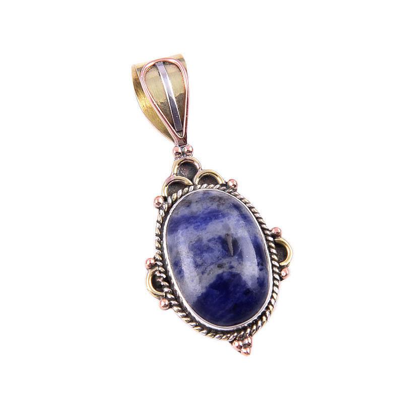 Подвеска из натурального содалита из стерлингового серебра 925 пробы в двух тонах 1,50 дюйма Y9W41