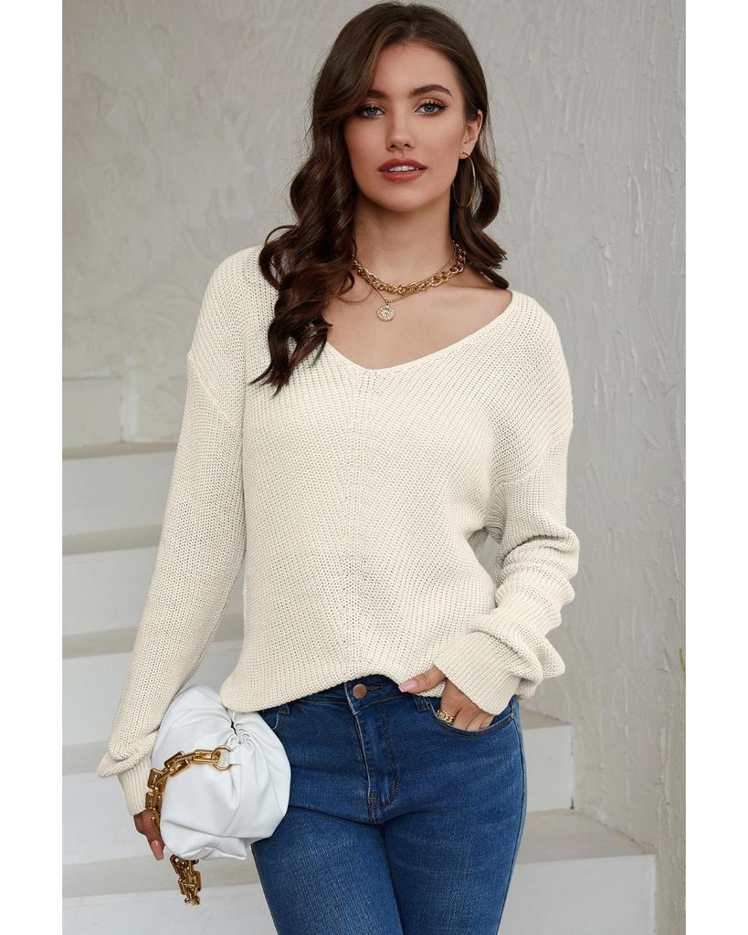 Azura Exchange Трикотажный свитер с V-образным вырезом