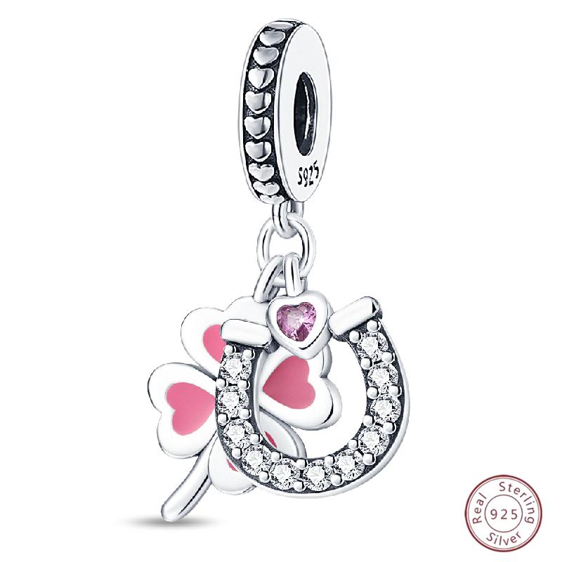 Медный браслет с бусинами 'Четырехлистный клевер на удачу', с блестящим цирконием, для оригинального браслета 3 мм, женские изящные украшения