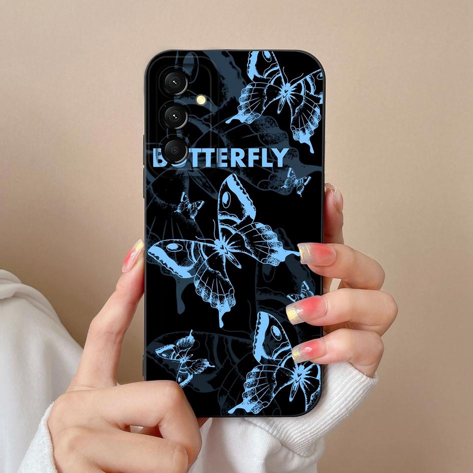 Cover Case For Samsung Galaxy S24 FE A16 A06 M35 S 24fe Shell Luxury Fashion Leopard Print Butterfly Matte Silicone Screen Protector Bumper Phone Bags