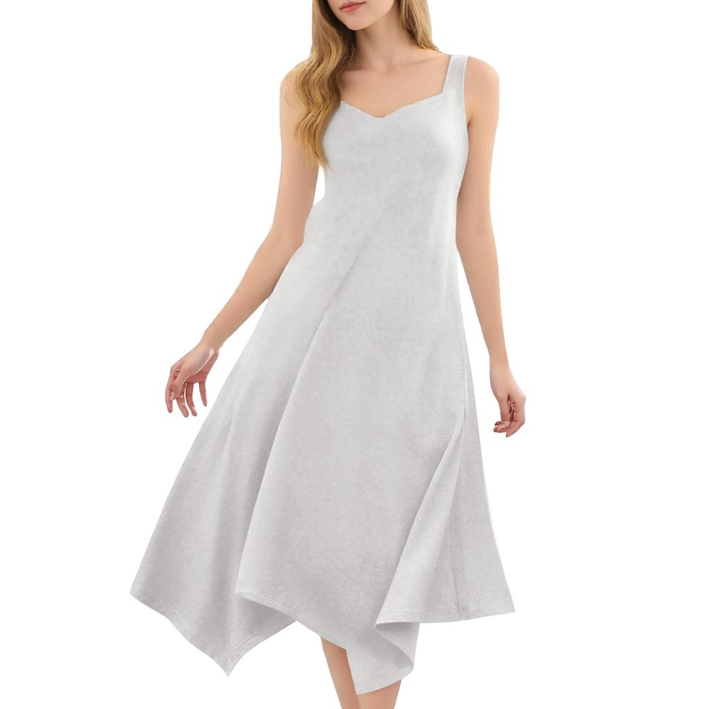 Женское повседневное модное платье миди без рукавов с круглым вырезом и нерегулярным подолом