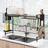 Расширяемая Сушилка для Посуды Регулируемая Ширина Большая 6 Тарелок Нож Разделочная Доска Палочки для Еды Подставка для Посуды Над Раковиной Кухонное Хранение Легкая Черная Сушилка, 60-100 см,