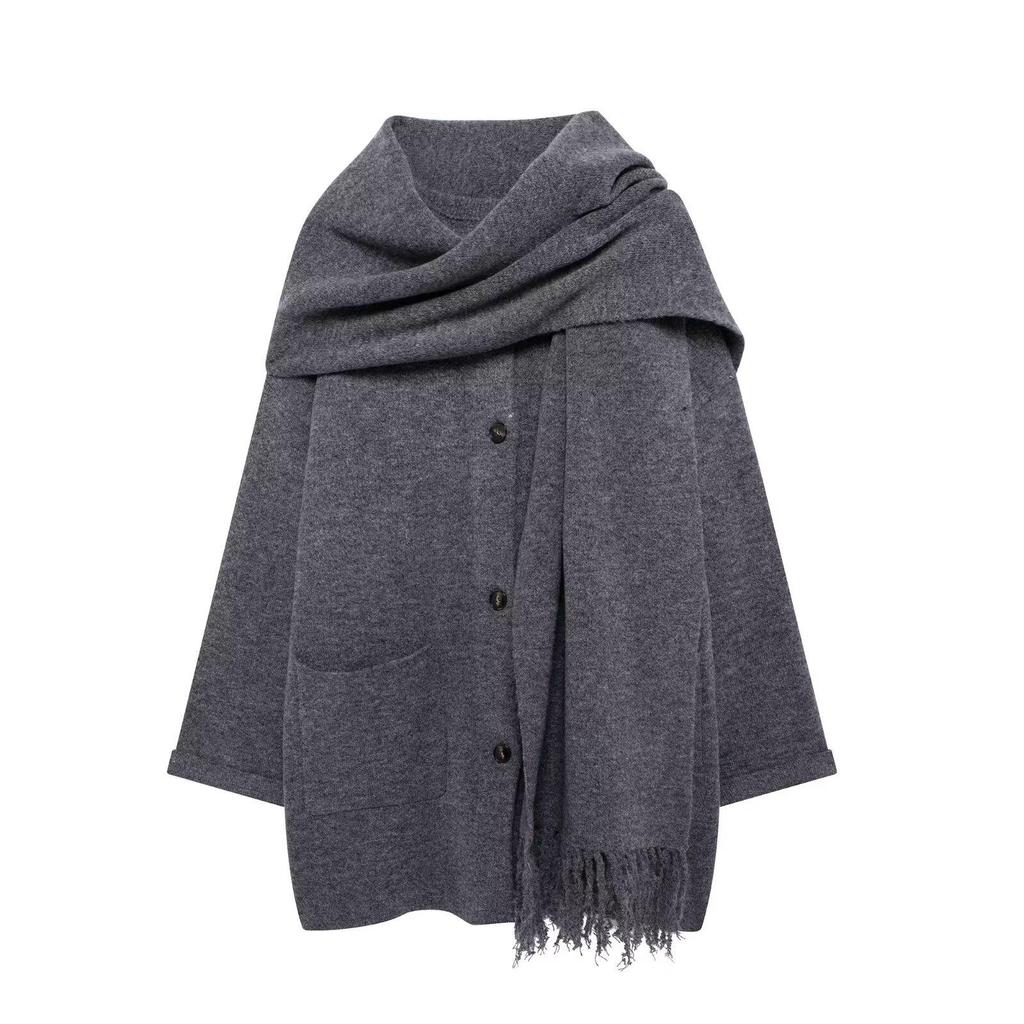 INS Spring Women's Elegant Knit Coat with Scarf