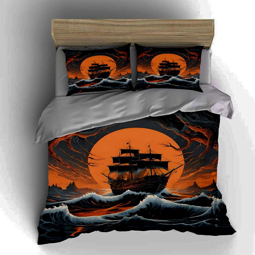 Haunting ship silhouette. Bedding Duvet cover sets Duvet covers Pillowcases gifts (1 * Duvet Cover 2 * Pillowcases, without duvet insert)