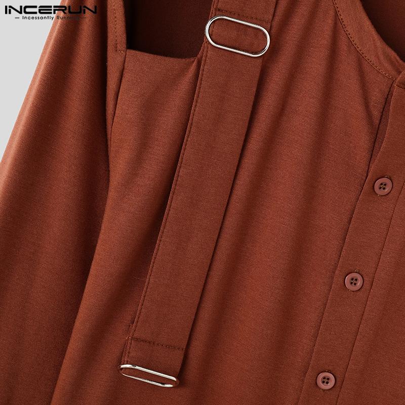 INCERUN Мужские футболки с вырезом и длинным рукавом, с ремешком, с пуговицами, повседневные футболки, топы, майки