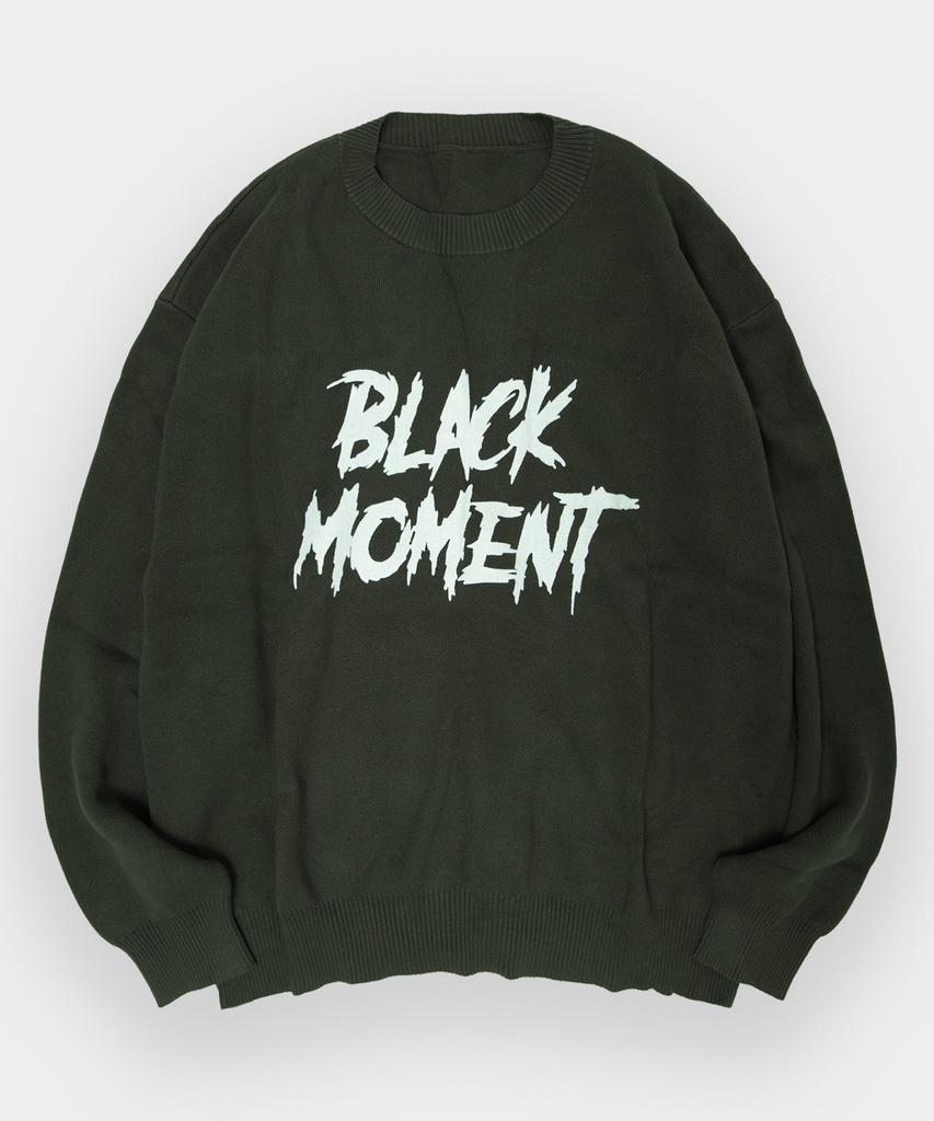 BLACK MOMENT Washable Graphic Rough Logo Knit Pullover T-Shirt [Blue]
