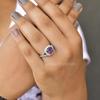 Natural amethyst wedding rings, cushion/square cut purple gemstone, amethyst sterling silver rings, engagement ring, halo ring , amethyst