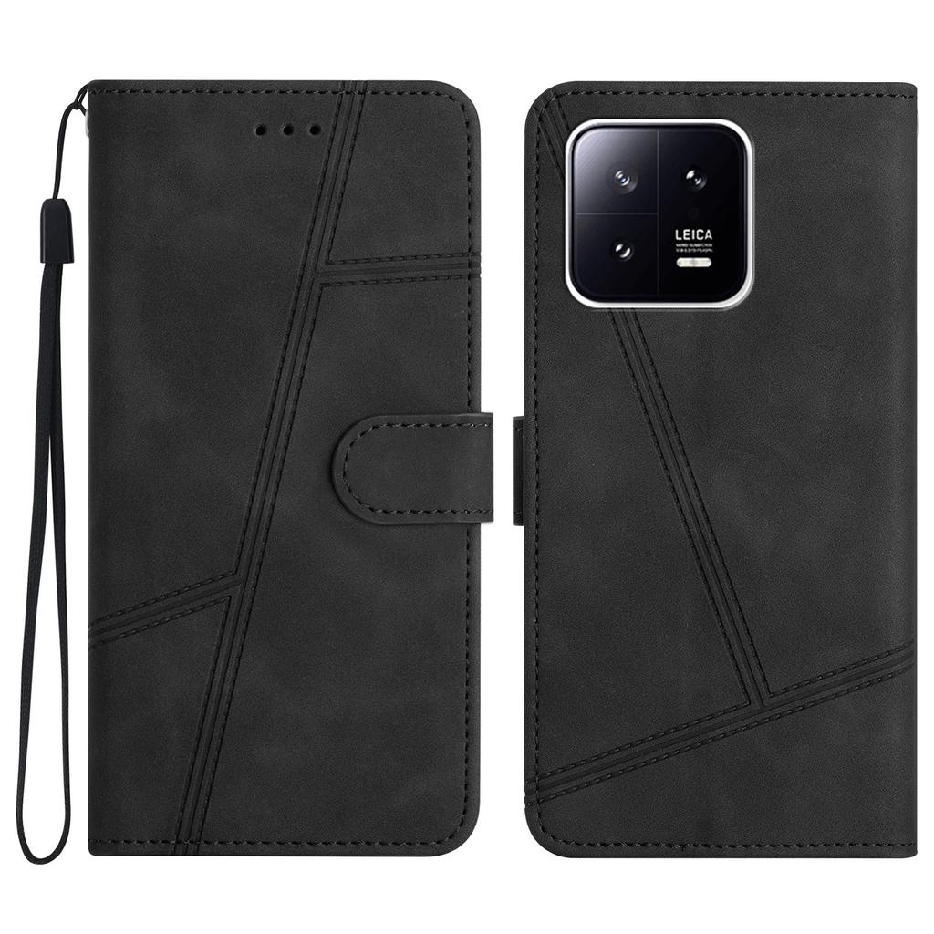 For Xiaomi 13 5G Anti-drop Imprinted Line Cover PU Leather Skin-touch Phone Shell with Wallet Stand