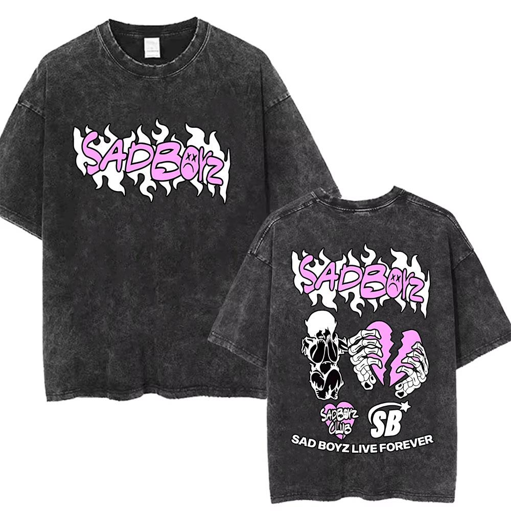 Singer Junior H Sad Boyz Washed Vintage Tshirt Summer Men Women Casual Fashion Oversized TShirt Mens Hip Hop Aesthetic T Shirt
