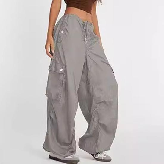 Женские брюки-карго, регулируемые широкие летние брюки с завязками на шнурке и множеством карманов, однотонные длинные брюки с низкой посадкой