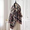 Модный зимний кашемировый шаль для женщин - Пашмина с бахромой и цветочным принтом, Теплый плотный платок и пончо