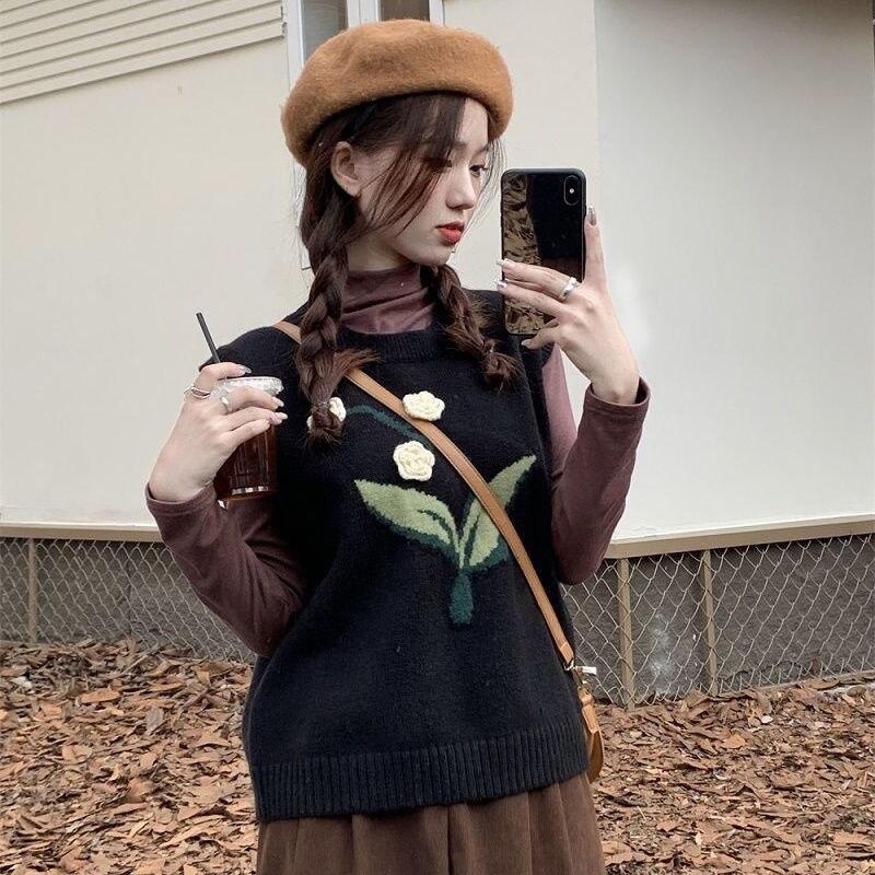 Свитер-жилет, осень-зима 2022, повседневный корейский пуловер без рукавов с круглым вырезом, жилет, женские топы