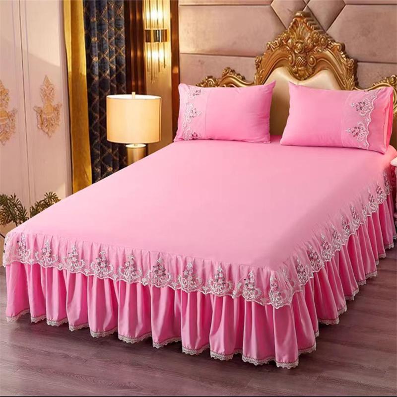3 шт. кружевная юбка-кровать с рюшами, кружевная юбка, стильное покрывало в стиле принцессы, противоскользящее покрытие для двуспальной кровати 1,8 м с защитным ремешком