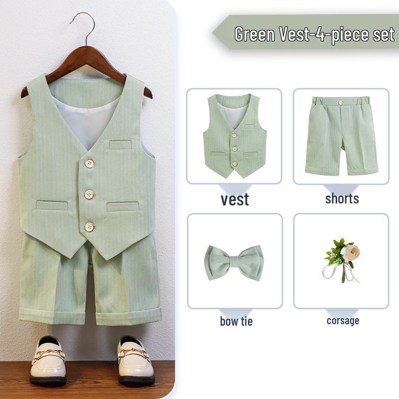 Boy's British Summer Tuxedo Vest Set for Events