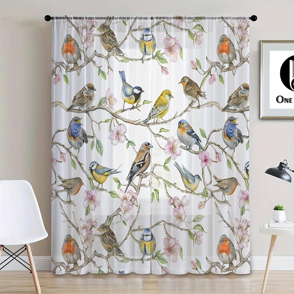 Классический узор из листьев, прозрачные шторы, комплект из 2 шт., устойчивые к ультрафиолетовому излучению, без подкладки, полиэстеровые дверные панели, карманы для штанги для гостиной