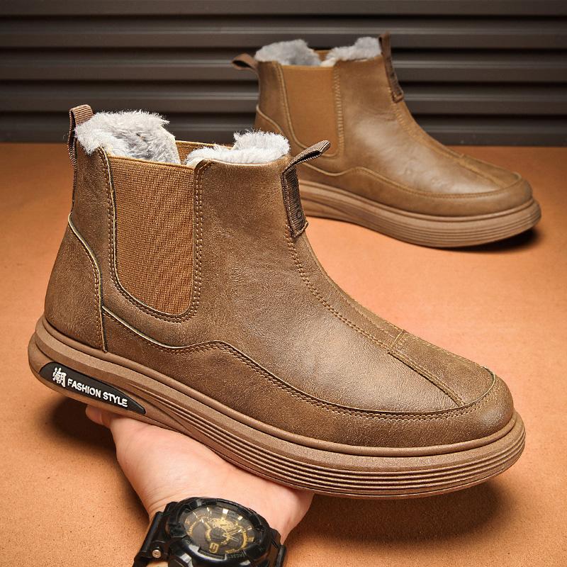 Men Ankle Boots Slip On Winter Personality Fashion Casual Ankle Boots High-top Tooling Winter Boots British Men Cotton Shoes