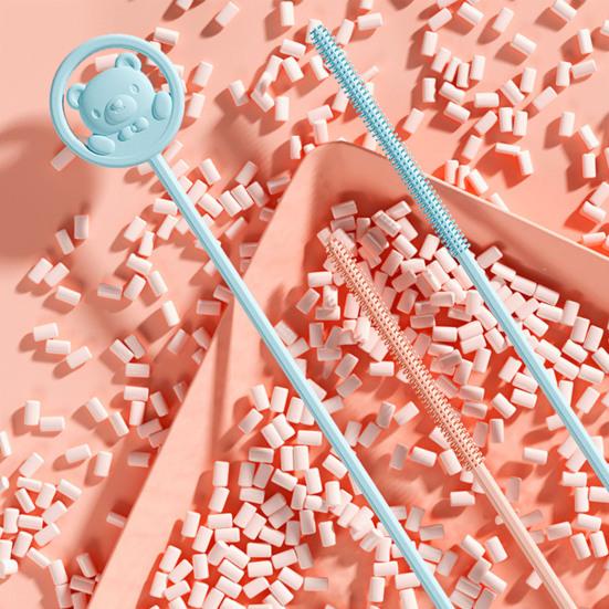 2 Pcs Reusable Silicone Straw Brush with Stainless Steel Bar Extra Long Pipe Cleaner Brush Straw Bottle Drink Lid Cleaning Brush Drinking Straw